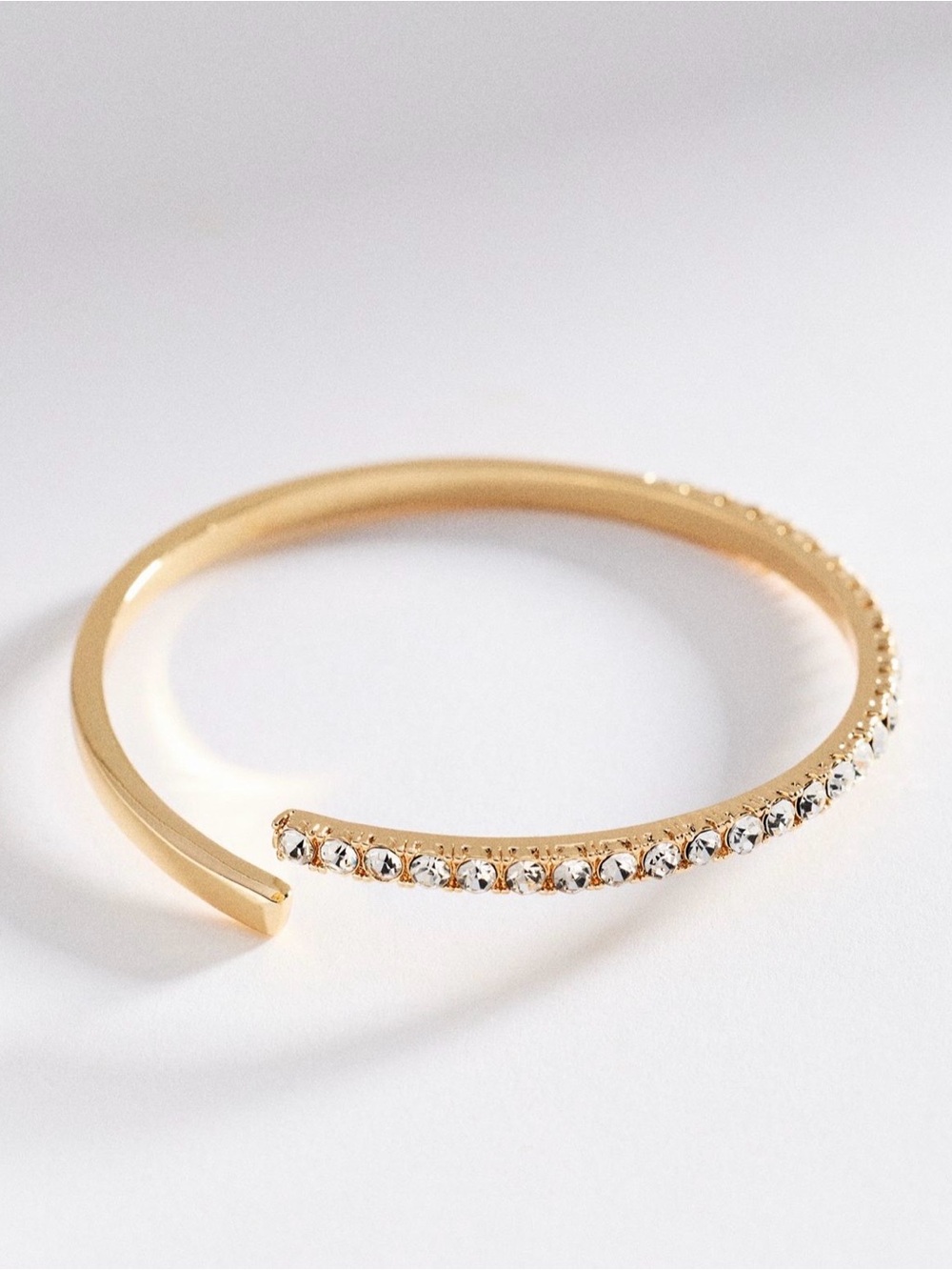 ANTHROPOLOGIE Pave’ Diamond Slim Gold Crystal Open Cuff Bracelet NWT